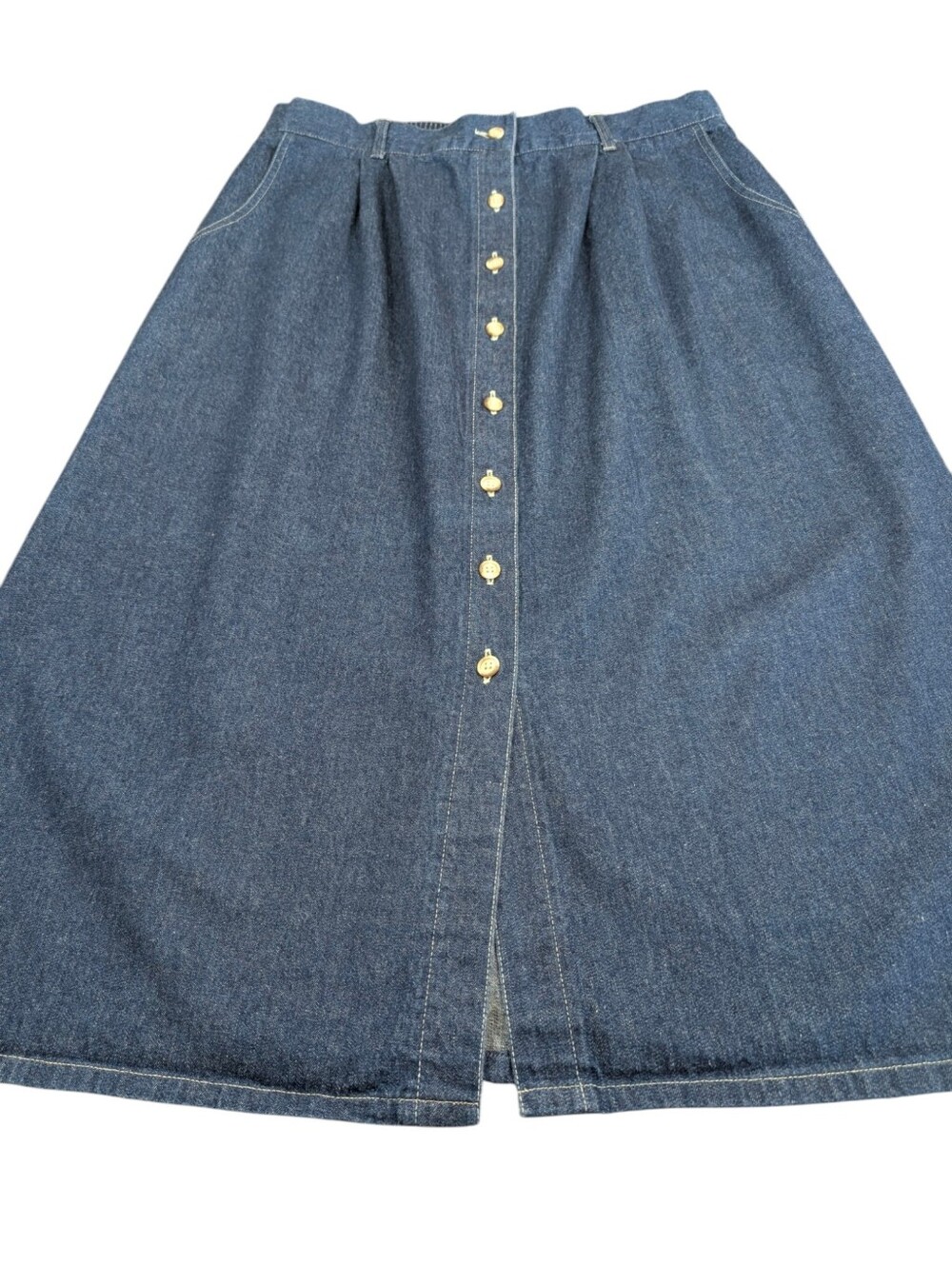 Lands' End Cotton Button Front Jean Skirt.L, Dark Indigo. 20 Regular